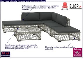 6-częściowy szary komplet wypoczynkowy na taras - Dehab 6E