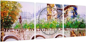 Obraz - Obraz olejny przedstawiający miasto (z zegarem) (90x30 cm)