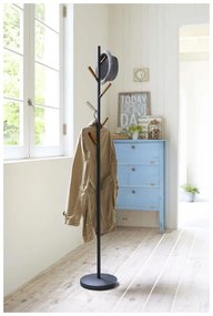 Czarny wieszak z detalami z drewna bukowego YAMAZAKI Plain Pole Hanger