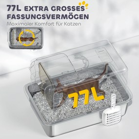 PawHut Kuweta, Wanny ze stali nierdzewnej, filtr, łopatka, dla kotów do 6 kg, 40,5 x 60,5 x 41,5 cm, Szary/Srebrny