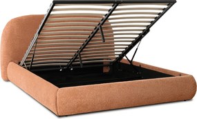 Łóżko Tapicerowane 160x200 cm ROSSO ze Stelażem i Pojemnikiem Dwuosobowe Boucle Rude