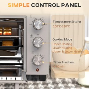 HOMCOM Minipiekarnik 21L, 3 Tryby Gotowania, 100°C-230°C, Ruszt &amp; Blacha, Stal Nierdzewna/Szkło, Srebrny