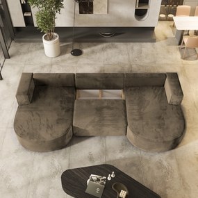 Masseno Narożnik VEZZO z funkcją spania i pojemnikiem na pościel Narozniki U, Rozkładana sofa - Beżowy, MONOLITH 09