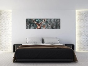 Obraz - Jeleń i łania w zaśnieżonym lesie (170x50 cm)