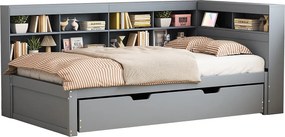 Łóżko dostawne 90x200/90x190 - z USB - wykonane z drewna - szare