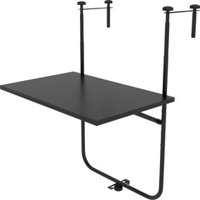 Outsunny Stolik balkonowy, dla balustrad o grubości 6-15 cm, regulowany, składany, odporny na rdzę, metal, 62x60x85,5 cm, czarny | Aosom PL