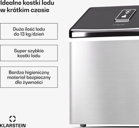 Klarstein ClearCube 13kg/24h 1.1L Kostkarka do Lodu Srebrny