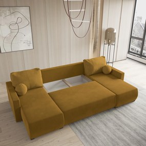 Masseno Narożnik TESSUN z funkcją spania i pojemnikiem na pościel Narozniki U, Rozkładana sofa - Żółty, POSO 01 + KRONOS 01