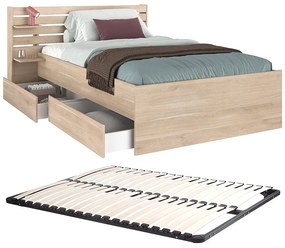 Łóżko 120 x 190 cm ze skrzynią  - Kolor: Naturalny + Stelaż - TENALIA