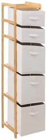 Wysoki regał bambusowy TIDY z 5 materiałowymi koszami, wys. 144,3 cm