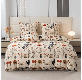 PrzytulneMieszkanie.pl PrzytulneMieszkanie.pl PrzytulneMieszkanie.pl Zestaw pościeli z mikropluszu PAPAVA kremowy + prześcieradło z mikropluszu SOFT 90x200 cm białe, pojedyncze łóżko