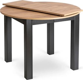 Zestaw Stół Okrągły Rozkładany HARRY 102-142 cm Dąb Craft/Czarny i 4 Krzesła Tapicerowane RICK Rude