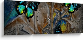 Obraz - Jasne motyle na zdjęciu (z zegarem) (90x30 cm)
