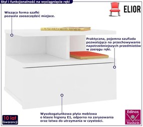 Wisząca nowoczesna szafka nocna biały mat Molden 5X