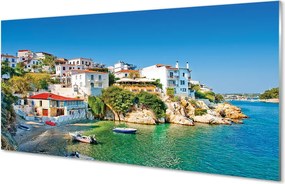 Szkło do Kuchni na Ścianę Tradycyjna Grecka Architektura nad Wodą