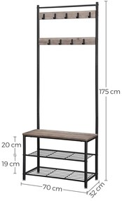 Metalowa ścianka do przedpokoju INDUSTRY 175 cm, czarna/szaro-brązowa