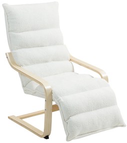 HOMCOM Fotel Lounge z brzozy, tapicerowany, regulowany podnóżek, Biały