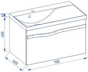 Szafka pod umywalkę VOG 69 cm biały połysk z uchwytem stalowym KROFAM