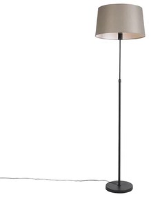 Lampa podłogowa czarna z abażurem z lnu w kolorze taupe 45 cm regulowana - ParteWiejski/ Rustykalny / Vintage Oswietlenie wewnetrzne
