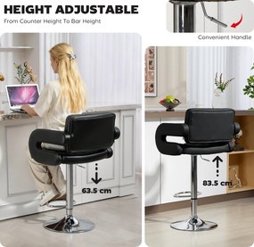 HOMCOM Hoker barowy, regulowany, obrotowy 360°, z metalowym stelażem, oparciem, podnóżkiem, 61x50x93-113 cm, czarny | Aosom PL