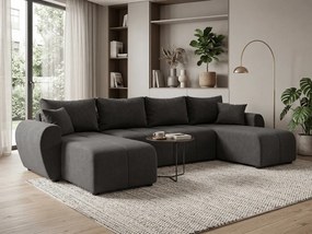 Rozkładana sofa narożna w kształcie U SEVIO 311x145 cm, ciemnoszara + 2 poduszki GRATIS