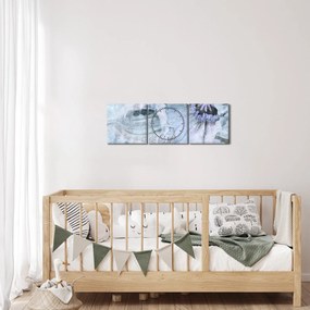 Obraz - Kwiatowy fresk na ceglanej ścianie (z zegarem) (90x30 cm)