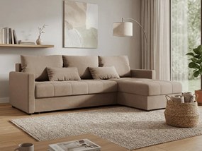 Rozkładana narożna sofa VENORIA 220x143 cm, beżowa, uniwersalna + 2 poduszki GRATIS