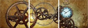 Obraz starych mechanizmów zegarowych (z zegarem) (90x30 cm)