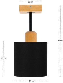 Czarna lampa sufitowa, jednopunktowy spot CL-DSC10x10BU-SC z drewna E2