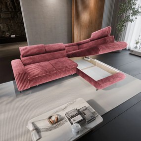 Masseno Narożnik VELISS z funkcją spania i pojemnikiem na pościel Rozkładana sofa do Salonu - Pudrowy róż, TILIA 62
