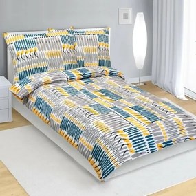 Bellatex Pościel z kory Kreski niebieski, żółty, 140 x 200 cm, 70 x 90 cm
