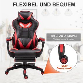 Vinsetto Ergonomiczne krzesło biurowe Fotel gamingowy Krzesło obrotowe z regulowanym oparciem czerwony