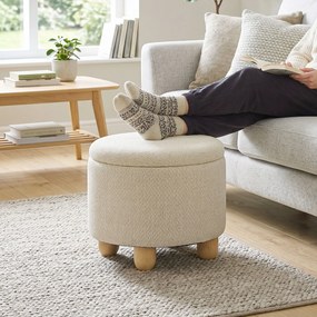 HOMCOM Pufa z pojemnikiem, Okrągła pufa z pokrywą, Lniana estetyka do salonu, sypialni, 38,5x38,5x33,5 cm Beżowy | Aosom PL