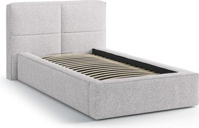 Jasnoszare tapicerowane łóżko jednoosobowe ze schowkiem i stelażem 90x200 cm Darren – Micadoni