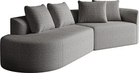 Jasnoszara sofa narożna - sofa 4-osobowa z 4 poduszkami dekoracyjnymi i oparciem - szenil