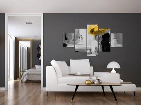 Obraz - Zakochana para pod parasolem, żółty (125x70 cm)