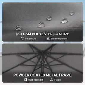 Outsunny Parasol ogrodowy Ø300 cm z korbką, podstawą krzyżową i workiem piaskowym, UV 30+, ciemnoszary | Aosom PL
