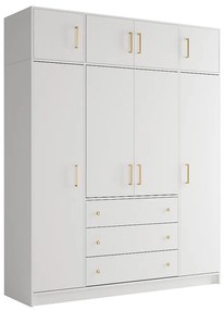 Szafa 4-drzwiowa z 3 szufladami - szer. 196 cm - Biały + Nadstawka - LIZANDRO