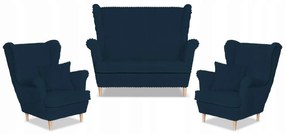 Zestaw uszak Rene Estella sofa fotele Family Meble granatowy sztruks