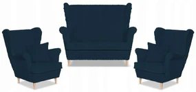 Zestaw uszak Rene Estella sofa fotele Family Meble granatowy sztruks