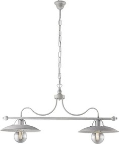 Żyrandol piwniczny z lakierowanego na biało żelaza z antyczną srebrną dekoracją, 2 lampy, dł. 87 x 30 cm, BL234-2-BA