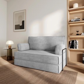 Masseno Sofa piankowa LADIA z funkcją spania, Kanapa z pianki do salonu, Bezmontażowa, Tkanina sztruksowa – Jasnoszary POSO 55