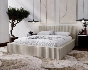 Emporius Buffy łóżko tapicerowane 160x200 - nowoczesne łóżko z pojemnikiem i stelażem, sztruks, jasny szary (Vito 07)