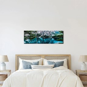 Obraz jeziora w Alpach (z zegarem) (90x30 cm)