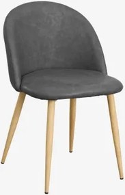 Krzesło Jadalniane Tapicerowane I Stalowe Kana Natural Wood & Sztucznej Skóry Grey Anthracite & Skóra Ekologiczna - Sklum