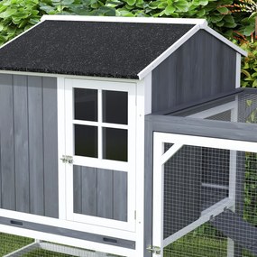 PawHut Kurnik z wybiegiem dla 3-4 kur, 3-częściowe gniazdo, 1,9 m² powierzchni, drewno jodłowe, szary
