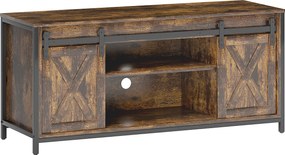 HOMCOM Niski stolik pod TV, design industrialny, na telewizory do 60'', 6 przegródek, 2 drzwi przesuwne, Brąz/Czarny