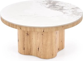 Okrągła ława 80 cm Magnum Halmar, biały marmur / naturalny