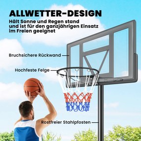 SPORTNOW Kosz do koszykówki na zewnątrz 135-305 cm szybko regulowany stojak z nietłukącą się tablicą 110x70 cm 2 kółka | Aosom PL