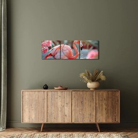 Obraz - Flaming w stawie (z zegarem) (90x30 cm)